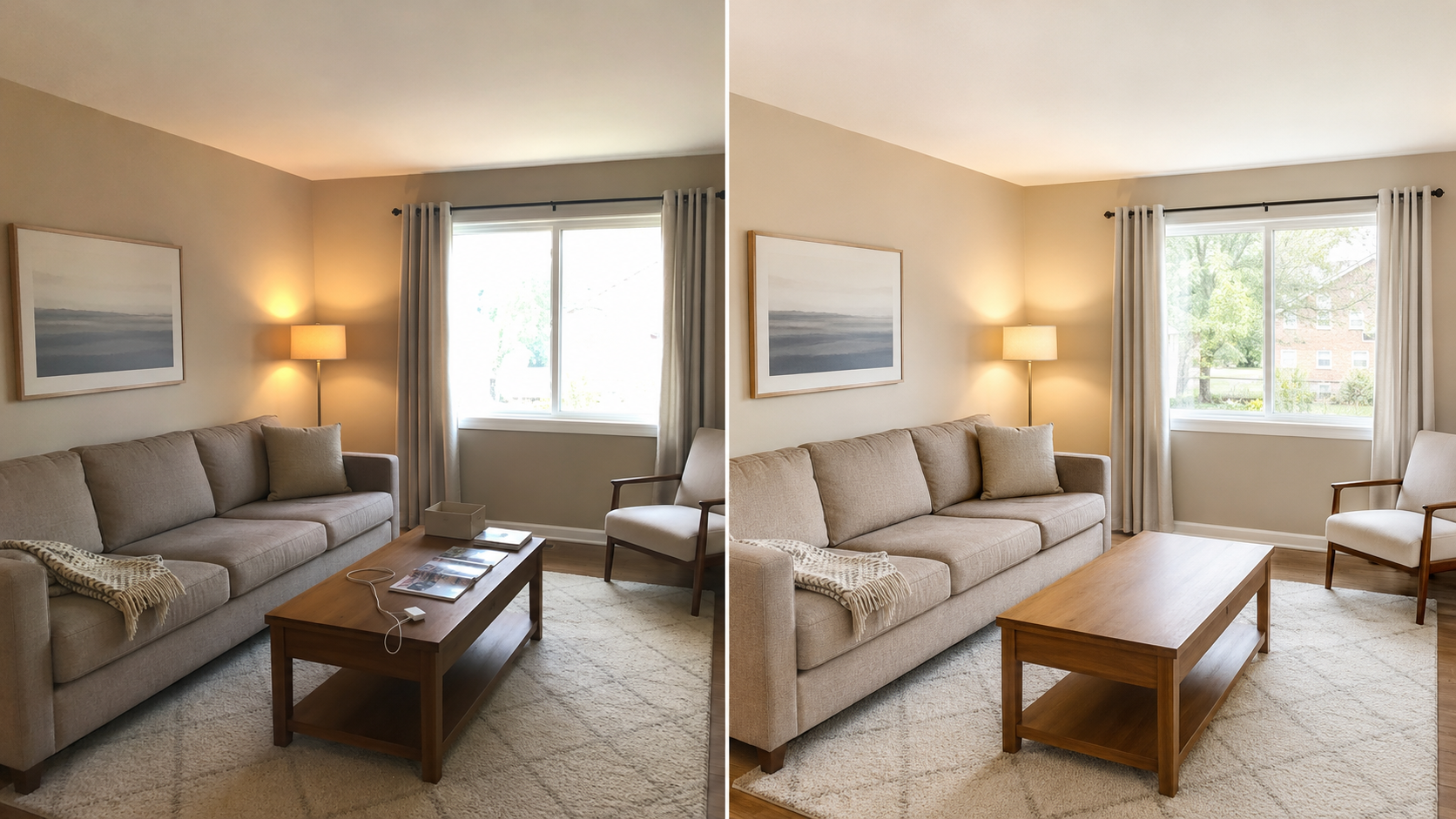 Before and after example of a real estate photo enhancement