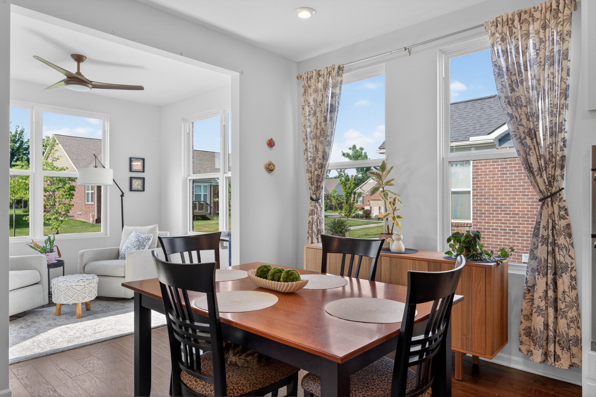 Bright dining room and adjoining living space