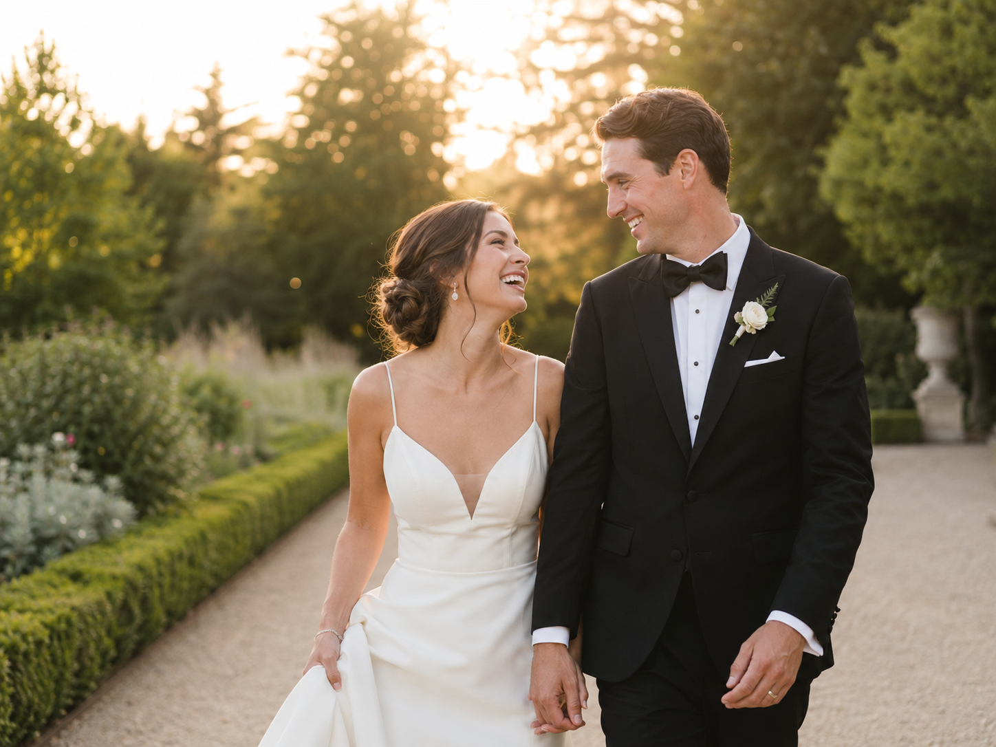 Editorial wedding photography at golden hour